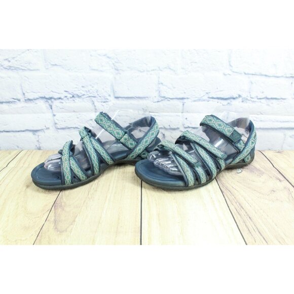 LL Bean Boothbay Water Sandals Tribal Print Blue Teal Size 7 M - Picture 2 of 9